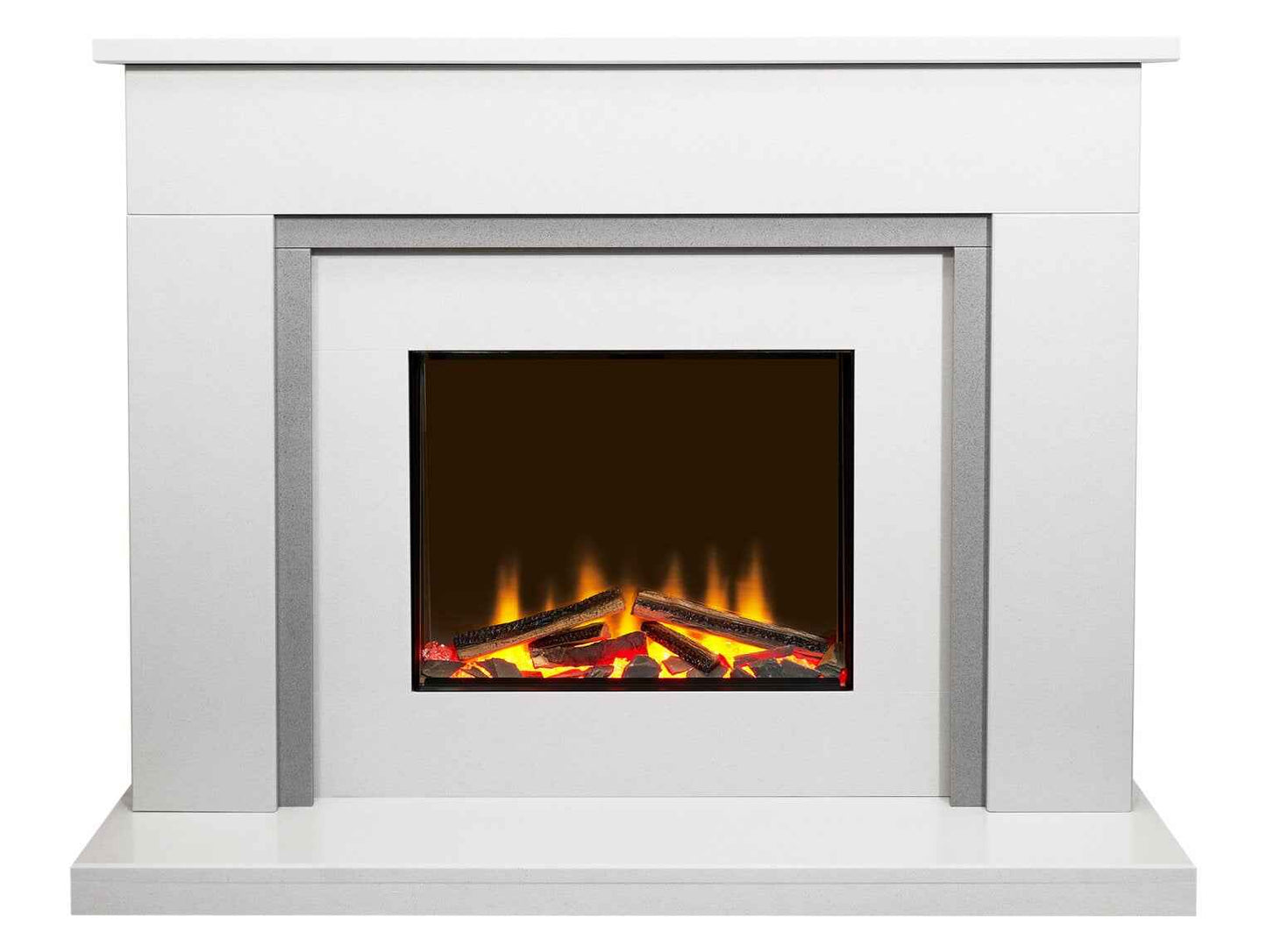 Aurora Belgrade 48-Inch China White & Sparkly Grey Marble Electric Fireplace Suite