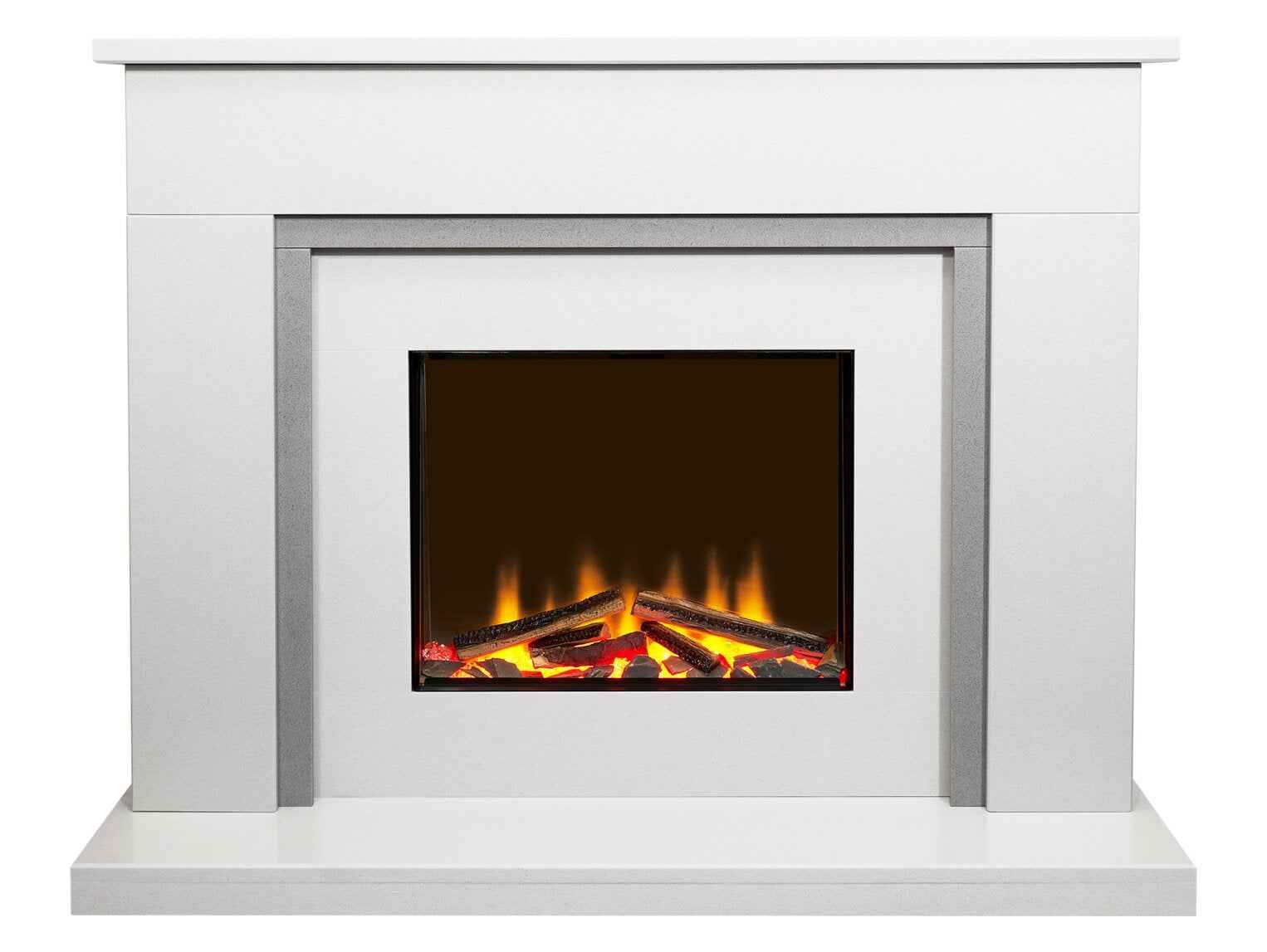 Aurora Belgrade 48-Inch China White & Sparkly Grey Marble Electric Fireplace Suite