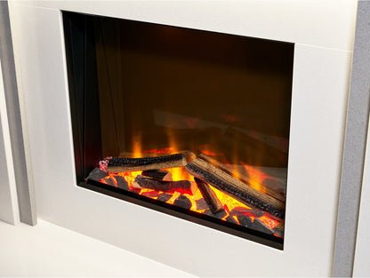 Aurora Belgrade 48-Inch China White & Sparkly Grey Marble Electric Fireplace Suite