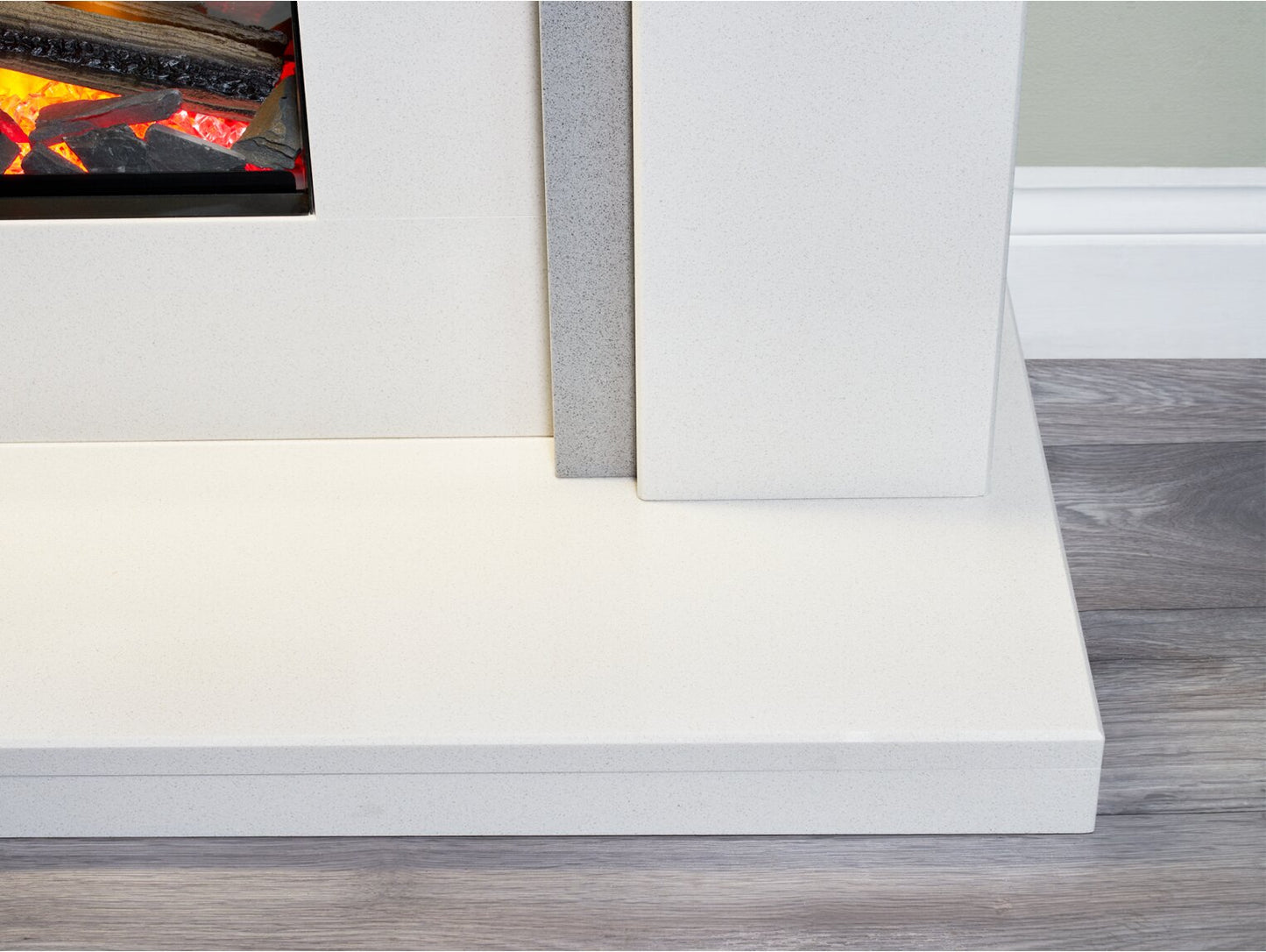 Aurora Belgrade 48-Inch China White & Sparkly Grey Marble Electric Fireplace Suite