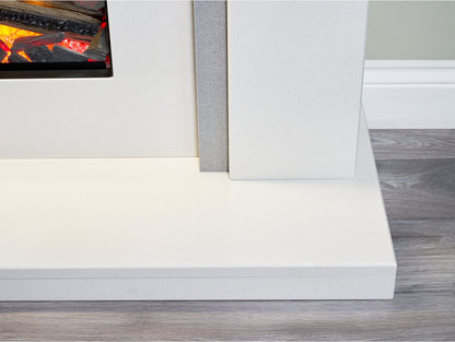 Aurora Belgrade 48-Inch China White & Sparkly Grey Marble Electric Fireplace Suite