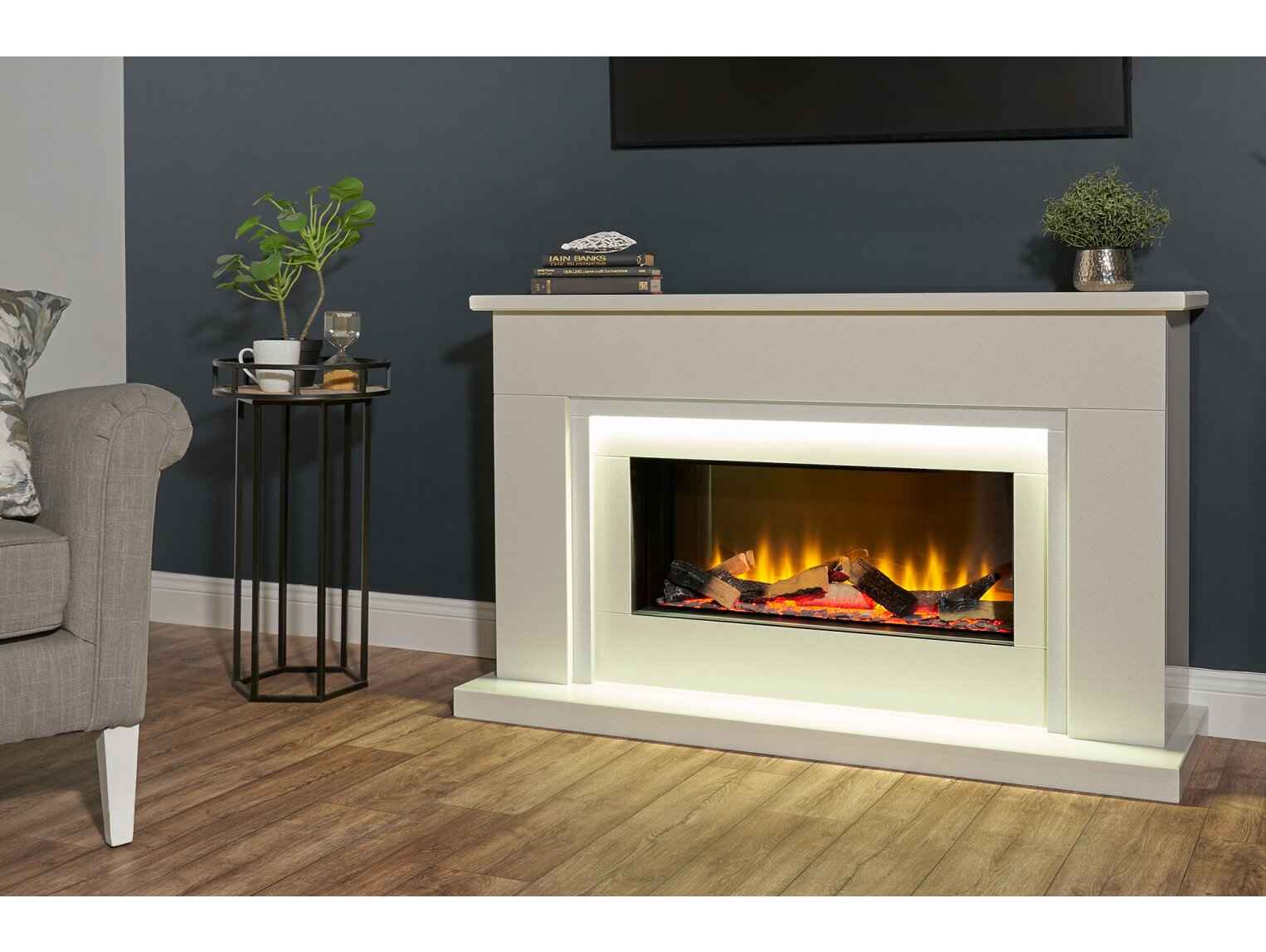 Aurora Novara White Marble Electric Fireplace Suite – 54"
