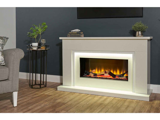 Aurora Novara White Marble Electric Fireplace Suite – 54"