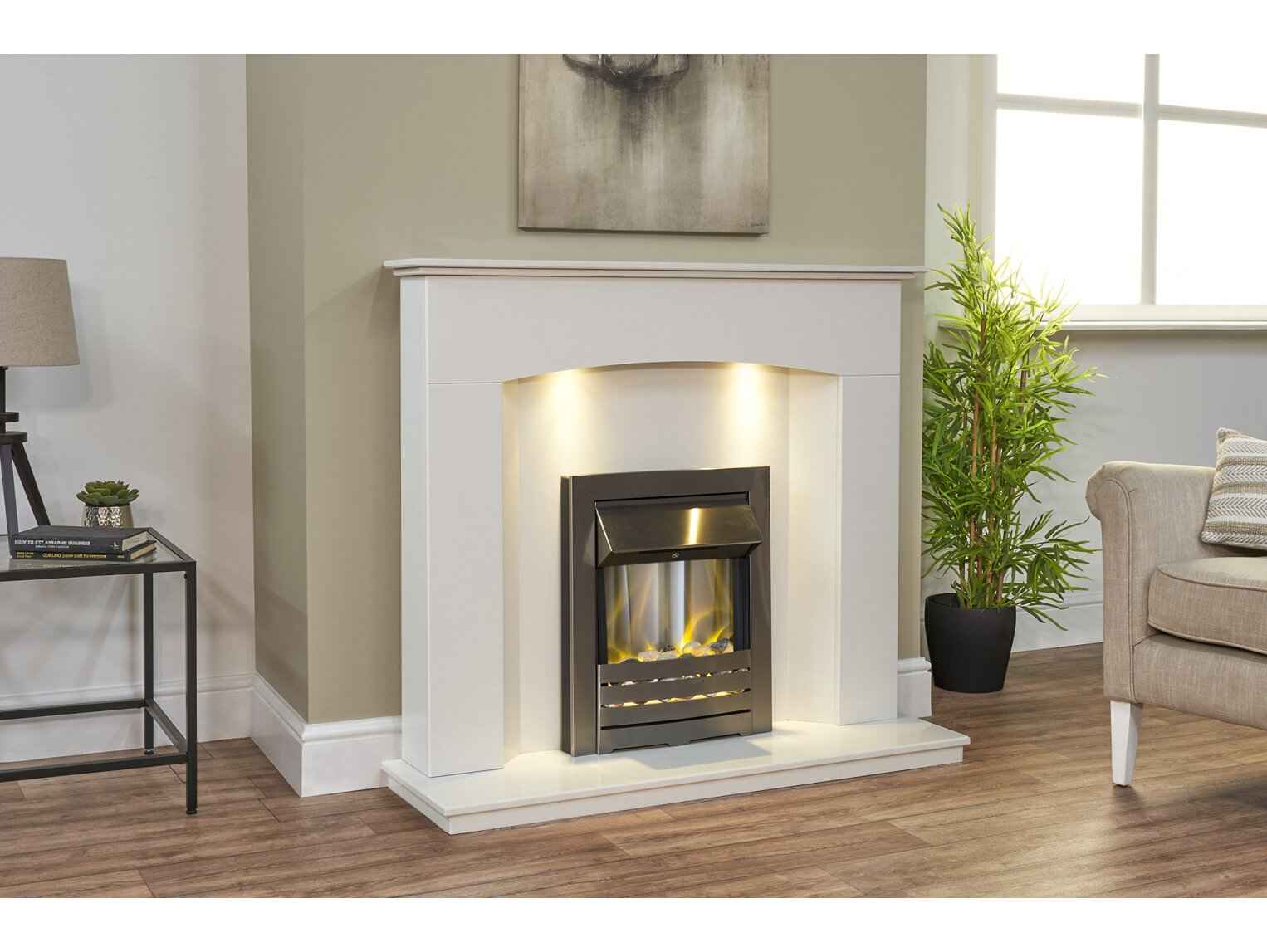 Adam Helios Electric Fire in Brushed Steel