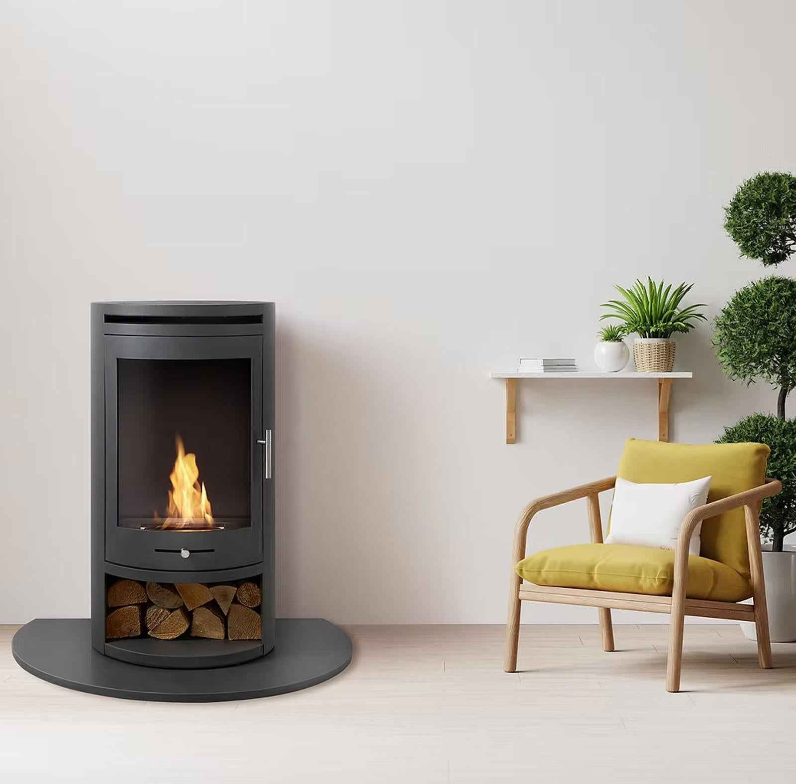 Oko S5 Charcoal Grey Bio-Ethanol Stove with Integrated Log Store
