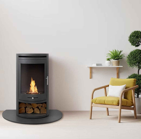 Oko S5 Charcoal Grey Bio-Ethanol Stove with Integrated Log Store