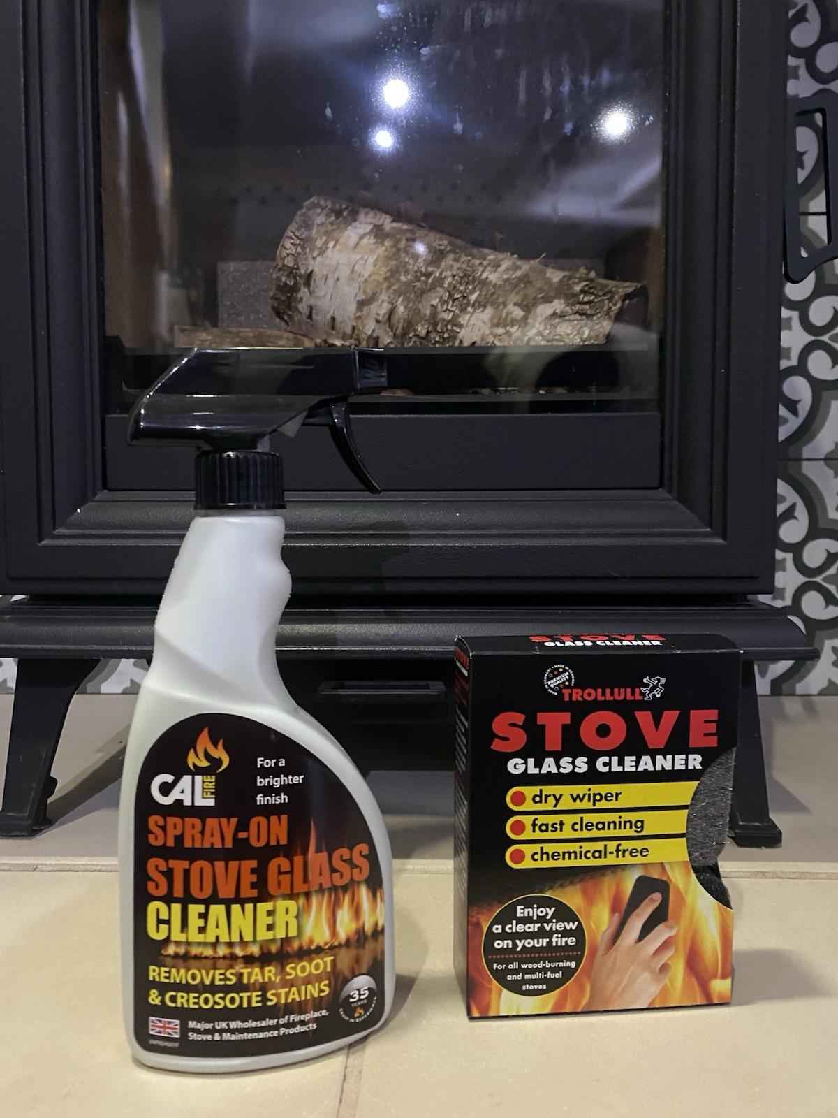 Trollull Stove Log Burner Glass Cleaner Pads (2-Pack) & Calfire Soot & Tar Spray