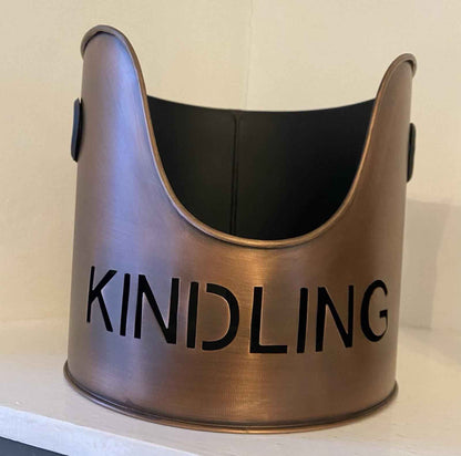 Set of 3 Log Kindling and Match Holder Copper