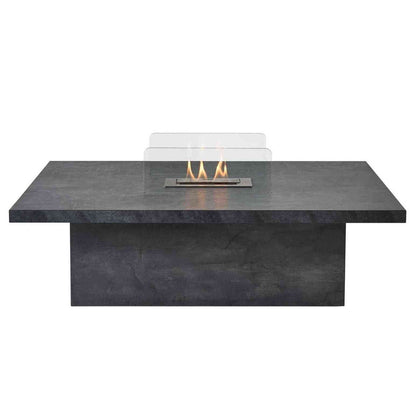 Dark gray matte bio ethanol fire pit coffee table with glass safety panels