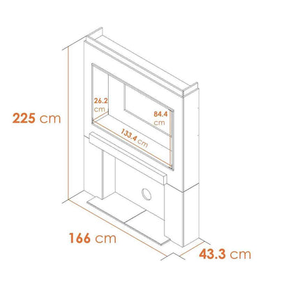 Acantha Media Wall 2 dimensions diagram showing TV recess size and modular build layout