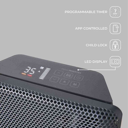 Radiator control panel with LED display, buttons and app timer features