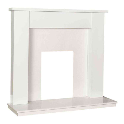 Elegant white marble fireplace suite with a flat top mantel and classic rectangular opening, perfect for indoor living spaces - SKU: 22814