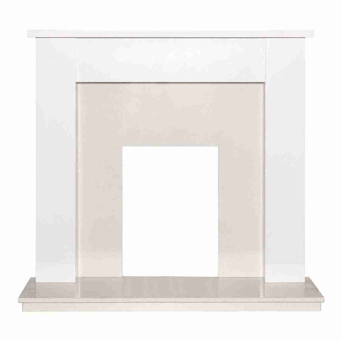 White marble fireplace surround with a sleek modern design, featuring a flat top mantel and clean lines, ideal for living room focal point - SKU: 22814