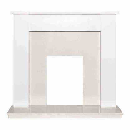 White marble fireplace surround with a sleek modern design, featuring a flat top mantel and clean lines, ideal for living room focal point - SKU: 22814