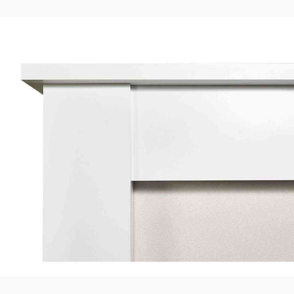 Detail of the white mantel and surround with smooth finish and subtle textured base, showcasing contemporary fireplace design - SKU: 22814