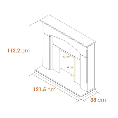 Technical diagram of 48-inch flat-to-wall fireplace surround dimensions