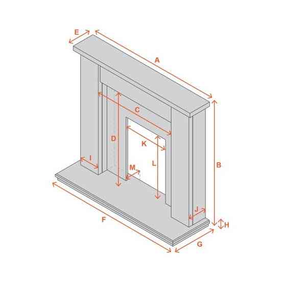 Isometric technical drawing of Adam Cotswold fireplace surround measurements