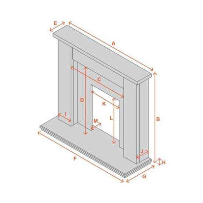 Isometric technical drawing of Adam Cotswold fireplace surround measurements
