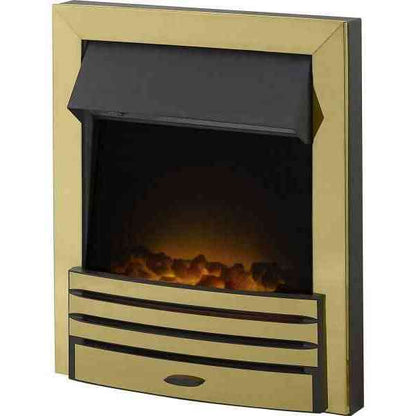 Adam Eclipse brass electric inset fire with LED flame and coal bed