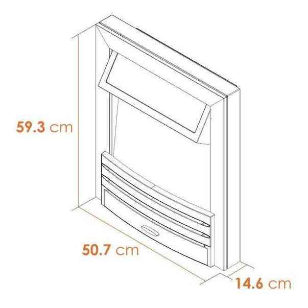 Adam Eclipse electric fire dimensions diagram in isometric view