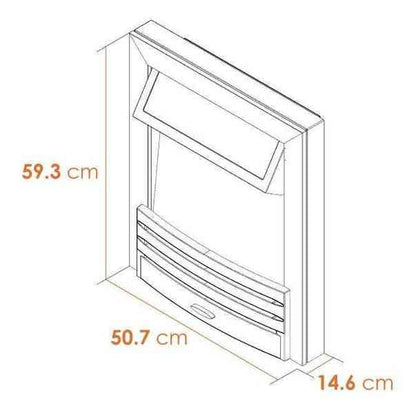 Adam Eclipse electric fire dimensions diagram in isometric view