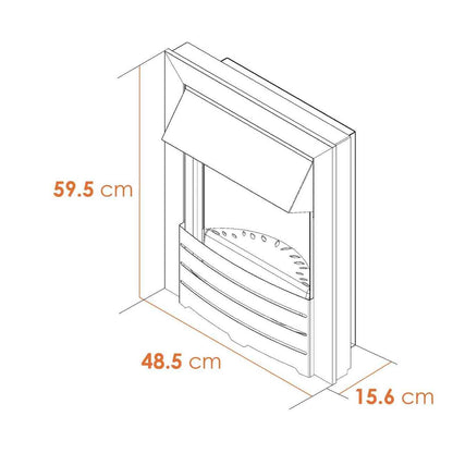 Adam Helios electric inset fire dimensions isometric diagram with pebble bed