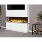 Adam Sahara electric fire installed in white media wall with TV above