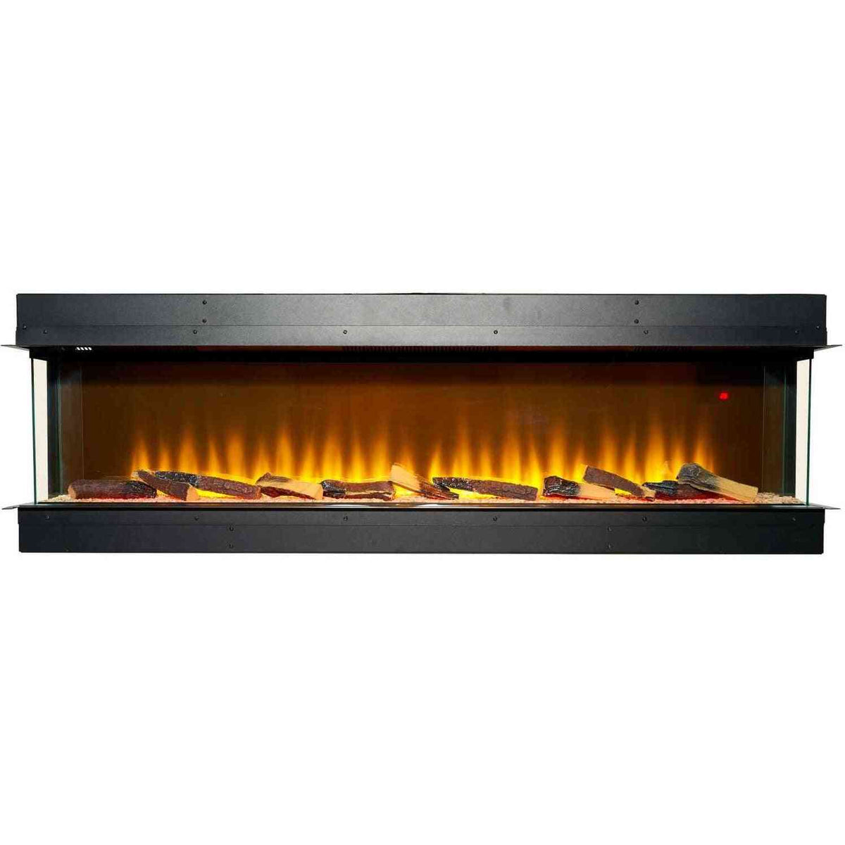 Adam Sahara 61-inch 3-sided glass electric fire with 3D LED flame effect and log fuel bed