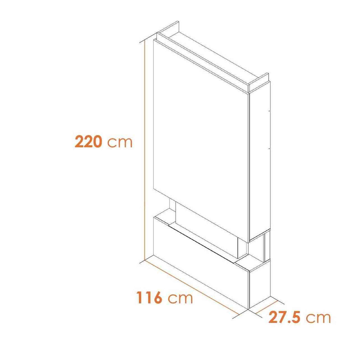 Isometric diagram of Adam Sahara media wall dimensions and structural layers