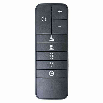 Black remote control for Adam Sahara electric fire with power, heat, and timer buttons
