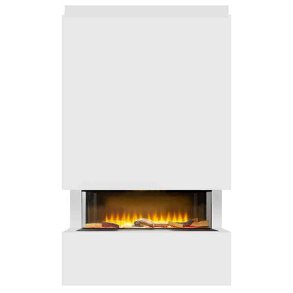 White painted Adam Sahara pre-built media wall with inset electric fire unit