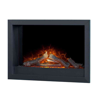 Black Adam Toronto inset electric fireplace with LED-X flame effect and log fuel bed