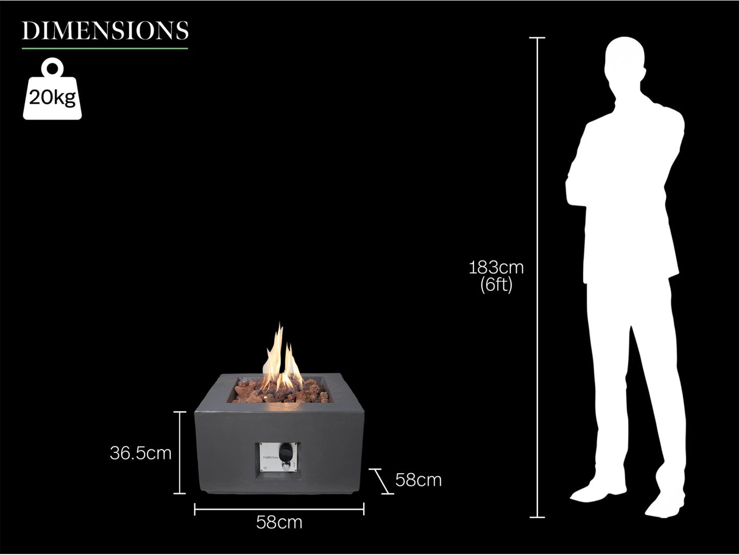 Field & Flame Aster Grey Gas Fire Pit 13kW Outdoor Patio Heater with Lava Rock