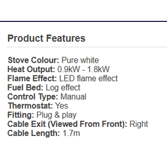Aurora Gemini electric stove specifications heat output control type and fitting details