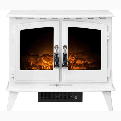 Aurora Gemini white electric stove with LED flame effect and log fuel bed
