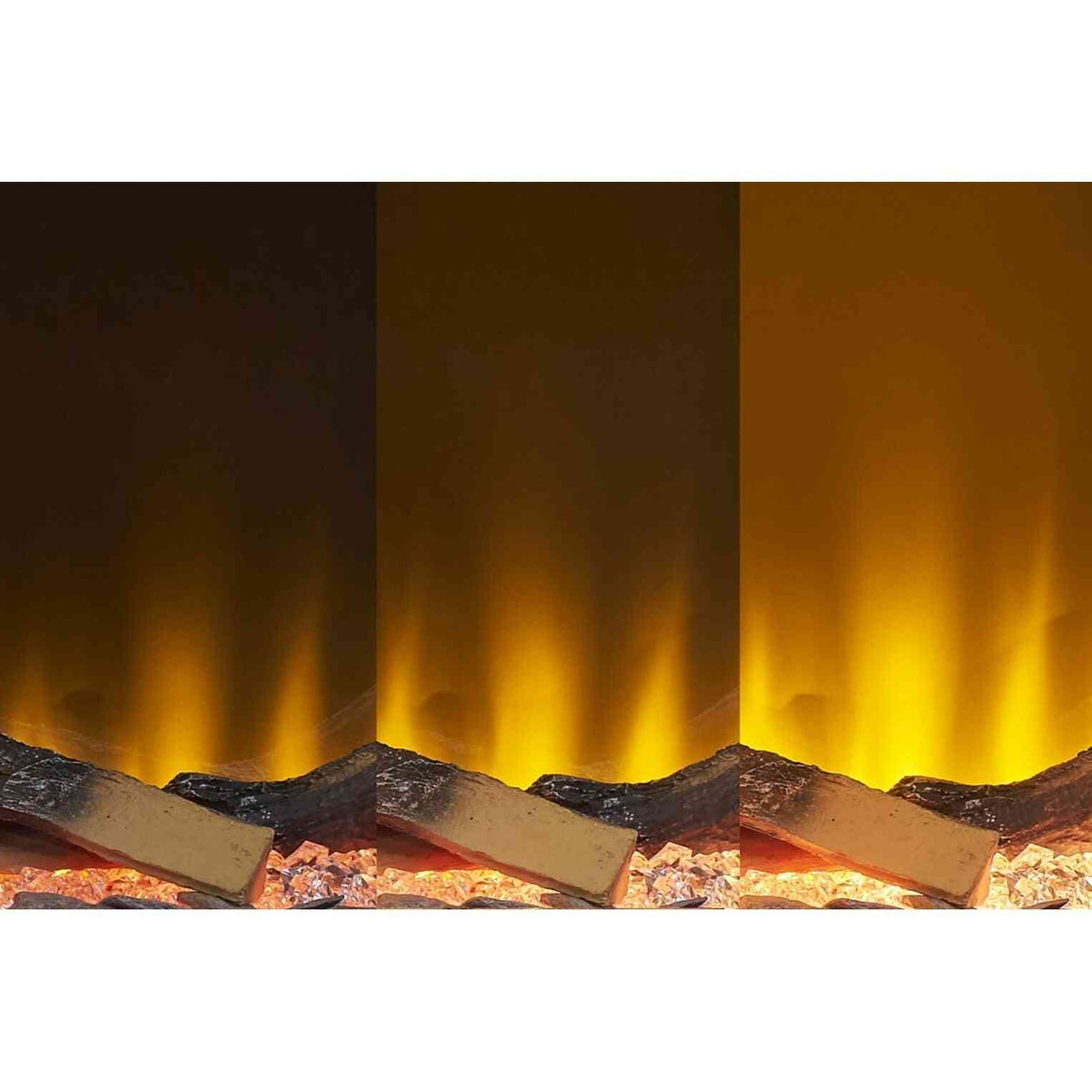 Aurora Inferno electric fire adjustable flame brightness levels from dim to bright golden yellow glow