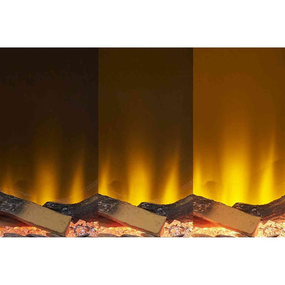 Aurora Inferno electric fire adjustable flame brightness levels from dim to bright golden yellow glow