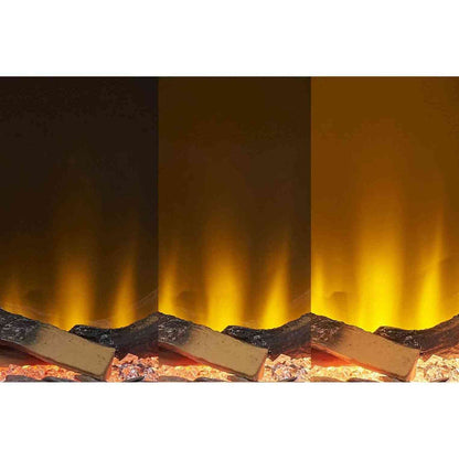 Variable intensity 3D LED flame effect demonstration on electric fireplace logs