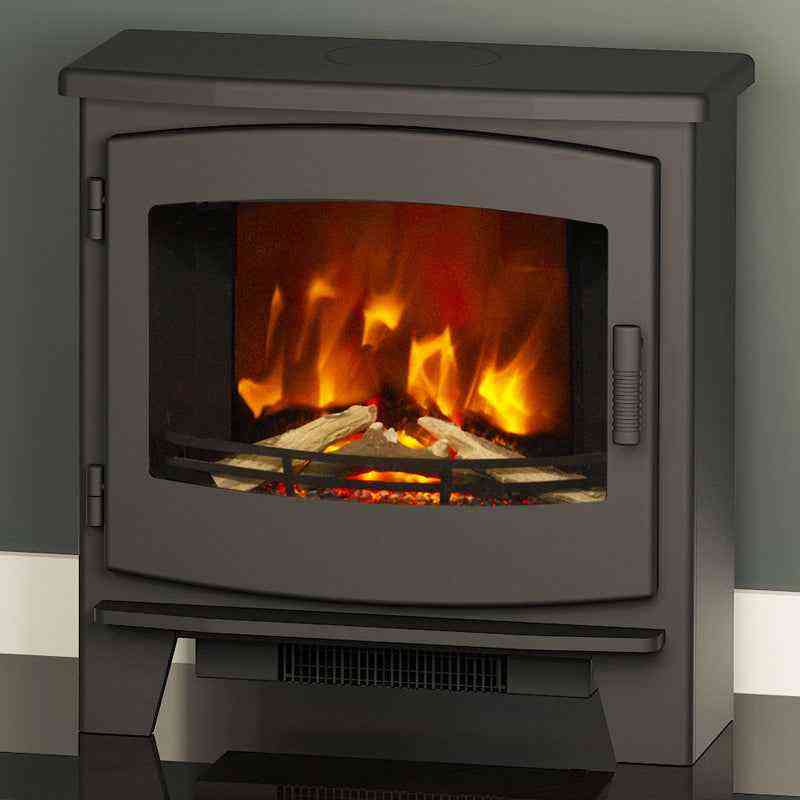 Matt Black freestanding electric stove with realistic flame effect and glowing logs