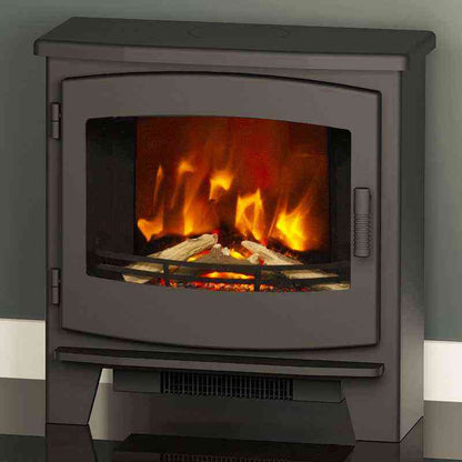 Matt Black freestanding electric stove with realistic flame effect and glowing logs