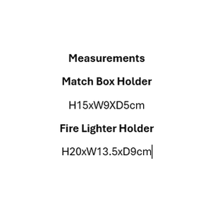 Dimensions for brushed silver firelighter and matchbox holder storage set