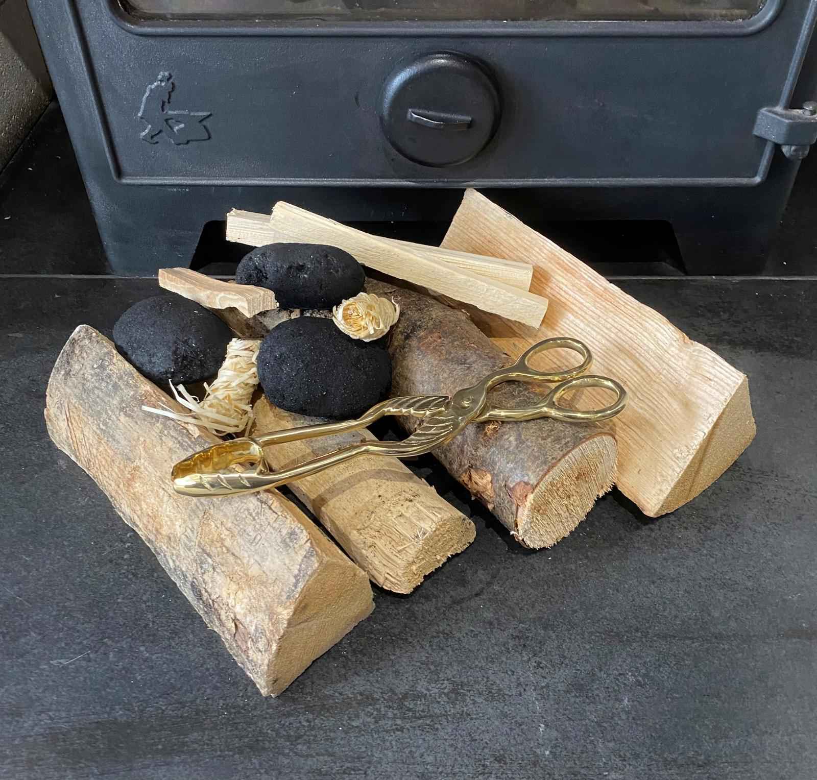Brass Coal Tongs 26.5cm – Fireplace Tool for Log Burner & Open Fire