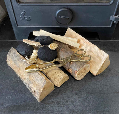Brass Coal Tongs 26.5cm – Fireplace Tool for Log Burner & Open Fire