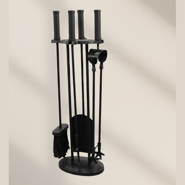 Calfire Ercall black 4-piece fireside tool set with matte finish and stand