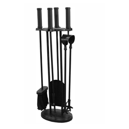 Calfire Ercall black 4-piece fireside tool set with matte iron handles and matching stand