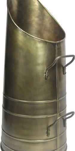 Isolated profile view of the Calfire Dryton heavy-duty steel antique coal bucket showcasing its tall sloped mouth and dual handle configuration.