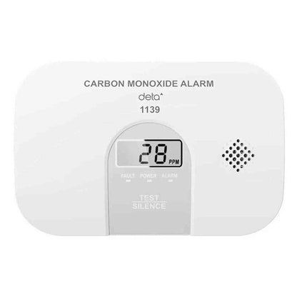 White Deta 1139 carbon monoxide alarm with LCD screen and test silence buttons