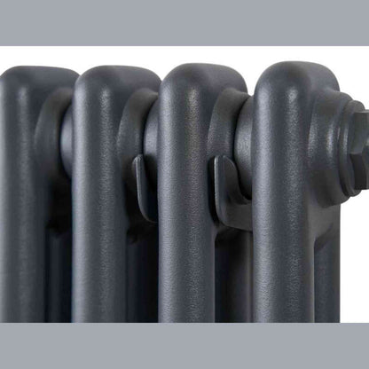 Close-up of matte anthracite finish and structural joints on Eden Arcadia radiator
