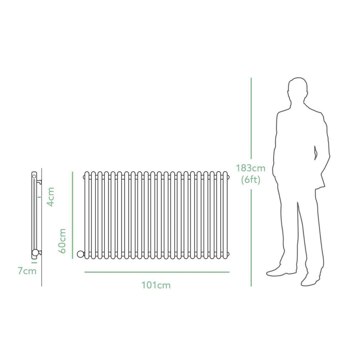 Eden Arcadia 1200W electric column radiator technical dimensions and scale diagram