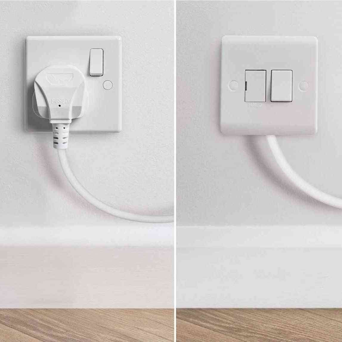 White UK fused plug and dual-switch wall plate for Eden smart electric heater cord